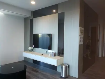 a bathroom with a sink and a large mirror at Spacious 2 bedrooms 10 mins to Bukit Bintang in Kuala Lumpur
