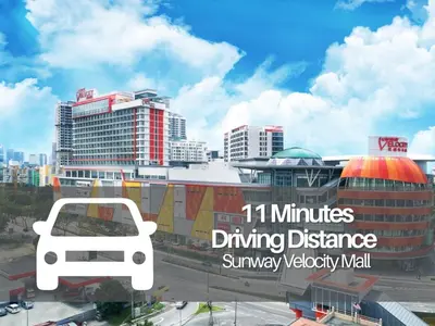 a view of a city with a sign that reads minutes driving challenge survey velocity at Seeds Hotel Cheras Permaisuri in Kuala Lumpur