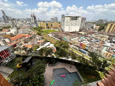 a view of a city with tall buildings at lucentia residences Bbcc in Kuala Lumpur