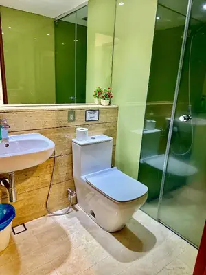 a bathroom with a toilet and a sink and a shower at Vortex Apartment Near By Klcc in Kuala Lumpur