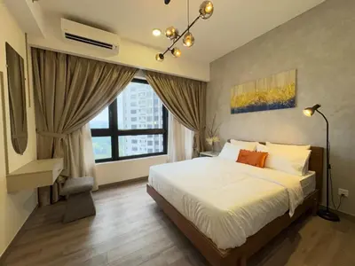 a bedroom with a bed and a large window at Agile Bukit Bintang TRX KL by Lilbean Space - 2B1R in Kuala Lumpur