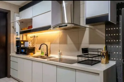 a kitchen with a sink and a counter top at B3A l KLCC TRX Contemporaryl 17 Pax in Kuala Lumpur