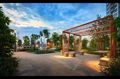 a park with a statue of a person in a playground at Cozy Room in Kuala Lumpur