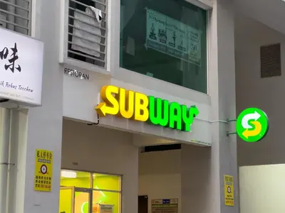 a subway sign on the side of a building at Instaworthy 2B2B - 6 pax - F&B & Mart - Chan Sow Lin in Kuala Lumpur