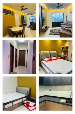 a collage of four pictures of a room at Vista Sentul Residence in Kuala Lumpur