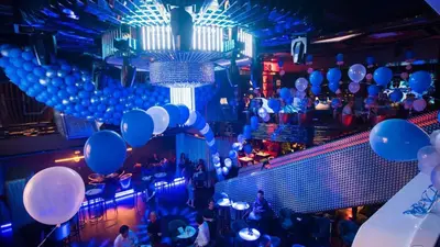 a view of a party with blue and white balloons at Sama Suites at Platinum KLCC Bukit Bintang in Kuala Lumpur