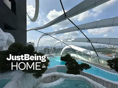 a sign that reads just being home in a building at Just Being Home 4pax 1BR 1BA 1Queen 1Sofa in Kuala Lumpur