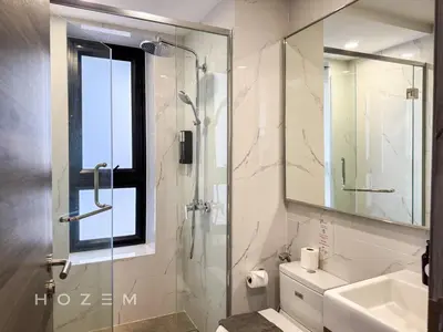a bathroom with a glass shower and a sink at 2BR2B Hozem KL2708 Apartment Bukit Bintang in Kuala Lumpur