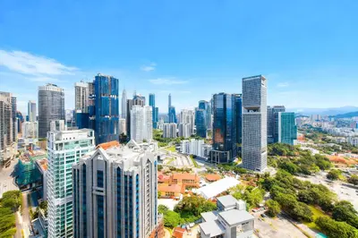 an aerial view of a city with tall buildings at Agile Bukit Bintang BNB at KLCC #Located in TRX #5 mins to Pavilion &Bukit Bintang #Infinity Pool #Free Parking #中英文房东 in Kuala Lumpur