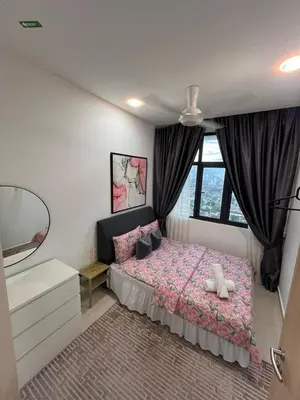 a bedroom with a bed and a mirror and a window at Legasi Kampong Baru By AMNA for Malay Only in Kuala Lumpur