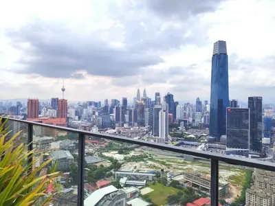 a view of the city from the top of a building at Residensi Continew 5 min walk MRT Train, TRX KL City Centre view Apartment in Kuala Lumpur