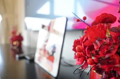 a vase filled with red flowers on a table at Gt home-Kuala Lumpur View 3Bedroom 2Bathroom in Kuala Lumpur