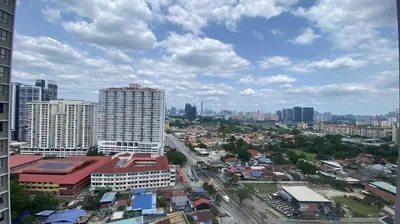 an aerial view of a city with tall buildings at COZY Kenwingston platz KL 2-5PAX Klcc View Pakin Nefix Free parkin 1807 in Kuala Lumpur