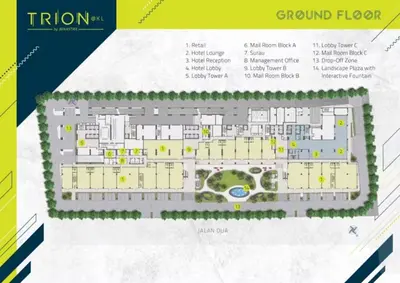 a plan of the ground floor of a building at Trion KL at Level 57 in Kuala Lumpur