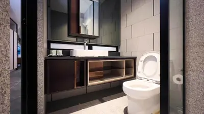 a bathroom with a toilet and a sink at Scarletz Suite KLCC By Light House 3 in Kuala Lumpur