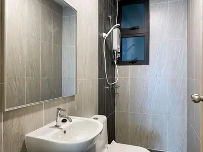 a bathroom with a toilet and a sink and a shower at Cozy Stay at Legasi 5 minutes Walking distance to KLCC in Kuala Lumpur