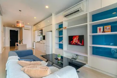 a living room with a couch and a tv at Platinum near KLCC Kuala Lumpur in Kuala Lumpur