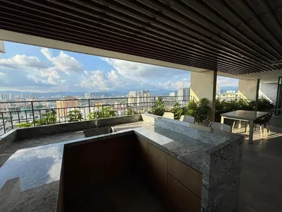 a building with a counter with a view of the city at 1-4pax, Spacious Studio, Jalan Ipoh KL The Pano in Kuala Lumpur