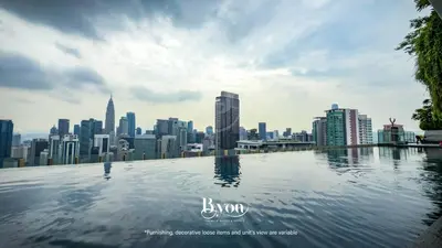 a view of a city skyline from a swimming pool at Ceylonz Premium Suites KLCC by BYON in Kuala Lumpur