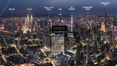 an aerial view of a large city at night at Luxury couple suite 307A at Majestic Residence in Kuala Lumpur