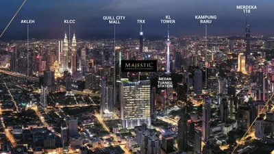 an aerial view of a large city at night at Cozy couple suite 23A3B at KLCC in Kuala Lumpur