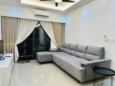 a living room with a couch and a table at Sentul Home Condo-KLCC View with 3bed,3bath, cooking allowed in Kuala Lumpur