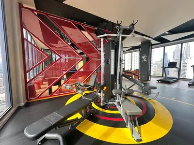 a gym with treadmills and a gym at KLCC view studio suite 272B at KLCC in Kuala Lumpur