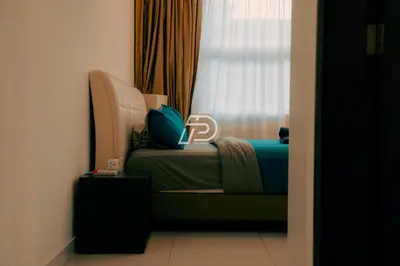 a bedroom with a bed with a window and a bed sidx sidx sidx at KL Hartamas 2BR Wifi Smart TV in Kuala Lumpur