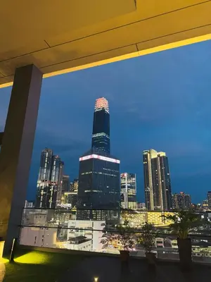 a view of a city skyline from a window at Axon Purple Suite Kuala Lampur in Kuala Lumpur