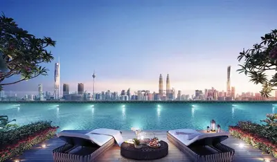 a view of a city skyline from a pool at Couple studio A21 09 Netflix Trion KL in Kuala Lumpur