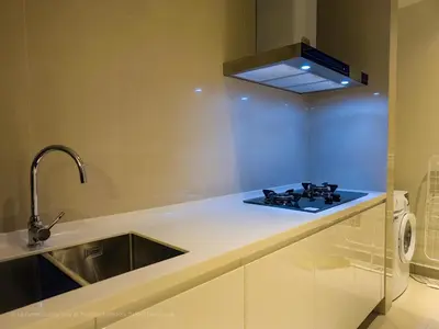 a kitchen with a stove and a sink in it at 4R3B Luxe KLCC Embassy Pavilion 600MBPS Gas cook in Kuala Lumpur