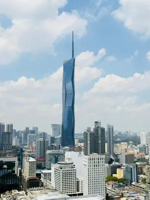 a view of a city with a tall skyscraper at LUXURY AXON SUITES KLCC PAVILION At BUKIT BINTANG in Kuala Lumpur