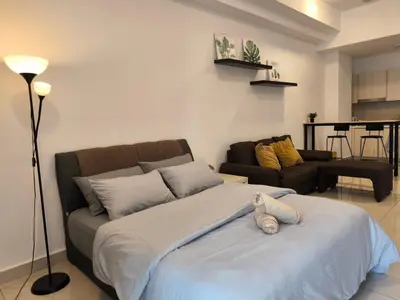 a bedroom with a bed with a teddy bear on it at 01 Kuala Lumpur KL Mid Valley The Garden 9Seputeh Vivo Soho 2PAX in Kuala Lumpur