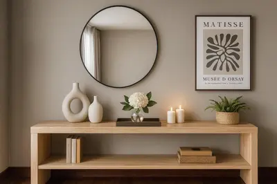 a mirror and a table with vases and candles at Novo Ampang by Dormeo Destinations - Near KLCC and TRX in Kuala Lumpur