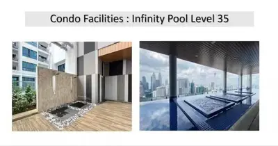 a collage of two pictures of a building with a pool at The Colony By Infinitum E in Kuala Lumpur