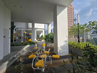 a bike parked on the side of a building at Quill Resort Suites Star House in Kuala Lumpur