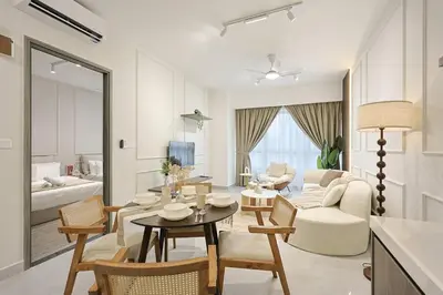 a living room with a table and a couch at Agile Bukit Bintang By NexxField in Kuala Lumpur