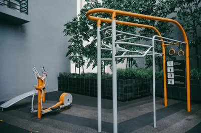 a gym with an exercise bike and a machine at Cozy Minimalist Studio KL, Agile Residence Bukit Bintang in Kuala Lumpur