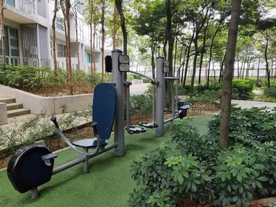 a row of exercise equipment in a park at The Robertson N9 Jalan Alor Bukit Bintang Petaling Street 7 Pax in Kuala Lumpur