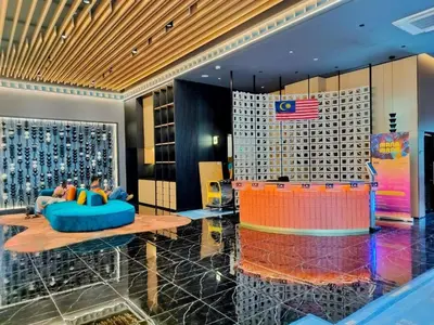 a large room with a blue inflatable at KL Majestic VIP studio Massage Chair 26-1A KLCC view in Kuala Lumpur