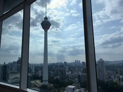 a view of the osaka tower from an office window at Vortex Suites klcc By MY FRAGRANCE in Kuala Lumpur