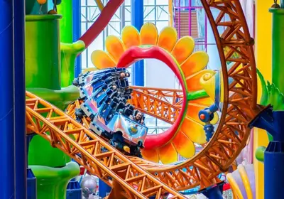 a train on a ride on a roller coaster at Times Square Service Apartment KL in Kuala Lumpur