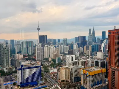 an aerial view of a city with tall buildings at LUCENTIA RESIDENCE by ROOMZONE MALAYSIA BUKIT BINTANG,KLCC in Kuala Lumpur