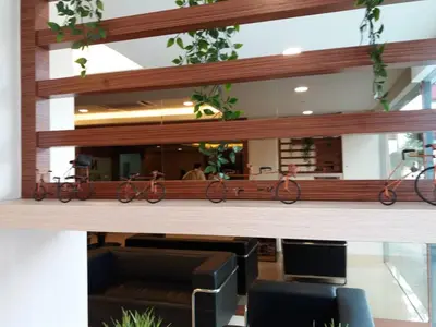 a lobby with two bikes on a wall at NU Hotel @ KL Sentral in Kuala Lumpur