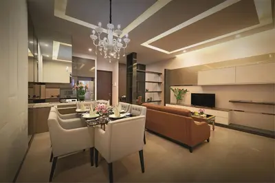 a kitchen and dining room with a table and chairs at Dorsett Residences Bukit Bintang @Dorsett Kuala Lumpur in Kuala Lumpur