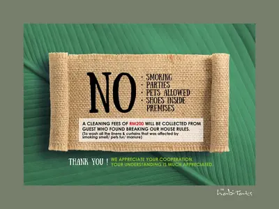 a no sign on a piece of burlap at KL Gateway Mall - Easy Access to KL Sentral & KLCC in Kuala Lumpur
