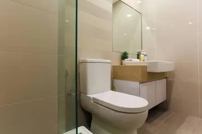 a bathroom with a toilet and a sink and a shower at Perfect Location@ Heart of KL City Centre next to Metro MRT in Kuala Lumpur