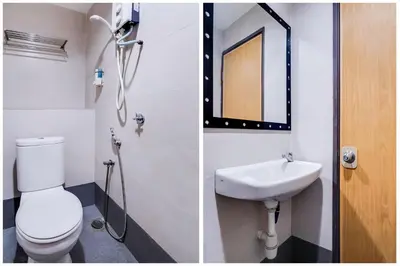 two pictures of a bathroom with a toilet and a sink at OYO 89652 Bjorn Boutique Hotel in Kuala Lumpur