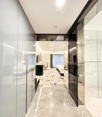 a lobby of a hotel with glass walls at The Platinum KLCC 2 in Kuala Lumpur