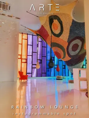 an art exhibit with a rainbow louvre installation at Arte Mont Kiara Luxury Suite with Heated Jacuzzi Pods - Free Parking - Next to MITEC- by The Stay Hub in Kuala Lumpur